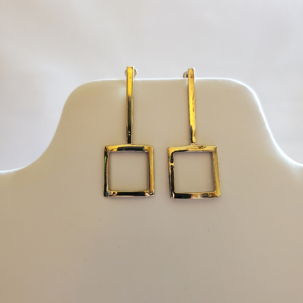 Gold square post hanging earrings‎ - Picture 2 of 10